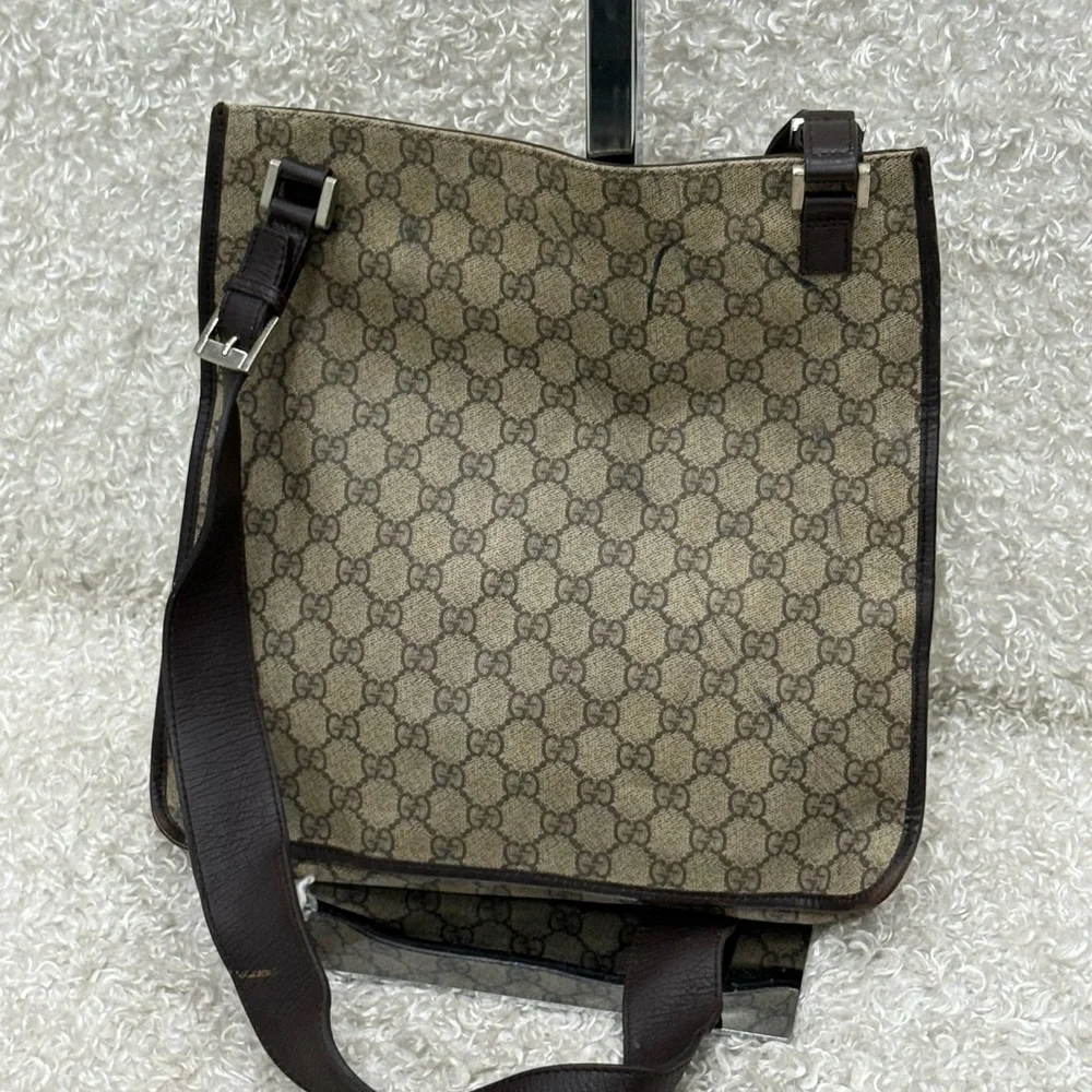 Gucci Beige and Dark Brown Monogram Messenger Bag